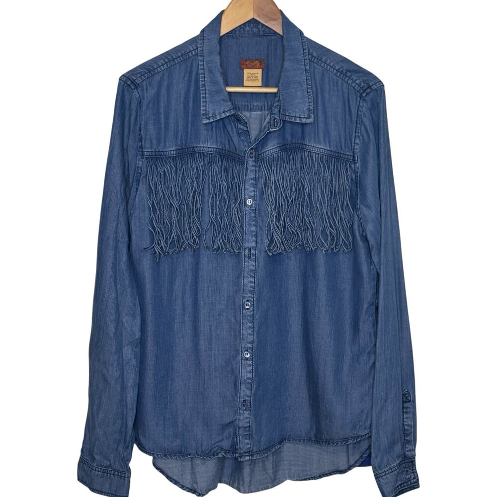 Scully Women's Large Western Fringe Chambray Rodeo Shirt